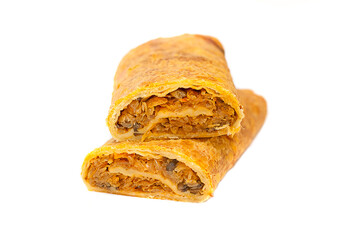 cabbage roll made of puff pastry isolated on white background