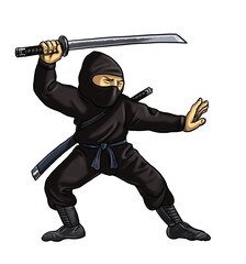 Sticker - Ninja attack. Template for children with samurai.	
