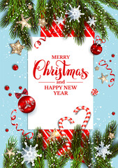 Fotobehang - Christmas card with fir tree branches