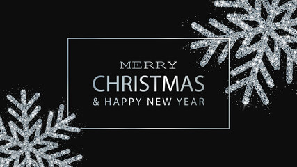 Wall Mural - Christmas, New Year background with silver glitter snowflakes. Vector illustration