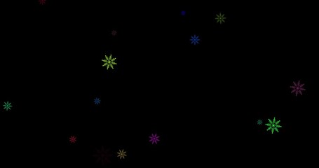 Wall Mural - 3D Illustration realistic winter snow fall with rainbow LGBT snowflake shape Christmas xmas overlay twinkling sparkling stars space in isolated black elegant luxury green night sky background