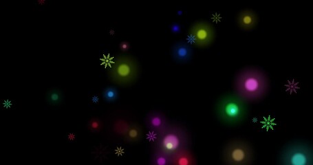 Wall Mural - 3D Illustration realistic winter snow fall with rainbow LGBT snowflake shape Christmas xmas overlay twinkling sparkling stars space in isolated black elegant luxury green night sky background