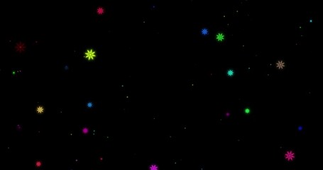 Wall Mural - 3D Illustration realistic winter snow fall with rainbow LGBT snowflake shape Christmas xmas overlay twinkling sparkling stars space in isolated black elegant luxury green night sky background