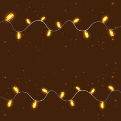 Wall Mural - Christmas lights isolated on brown background. Xmas glowing garland. Vector illustration