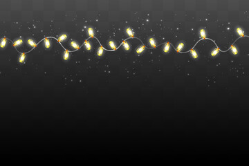 Poster - Christmas lights isolated on dark background. Xmas glowing garland. Vector illustration