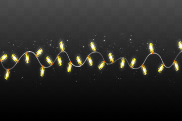 Poster - Christmas lights isolated on dark background. Xmas glowing garland. Vector illustration