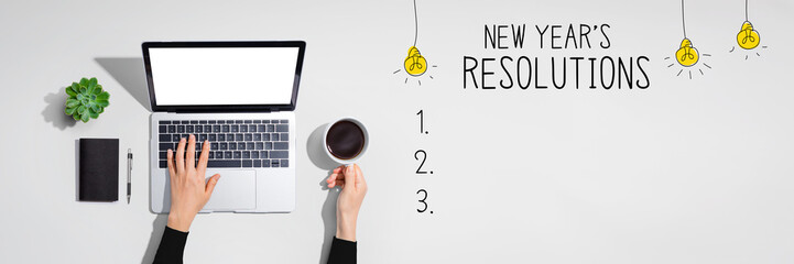 Poster - New years resolution with person using a laptop computer