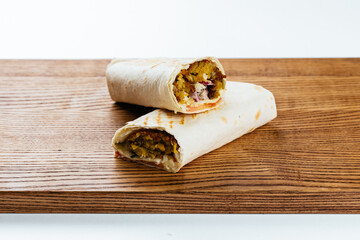 Sticker - Turkish Shawarma on a wooden Board and light background