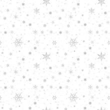 Grey Snowflakes On White Background, Seamless Pattern For Wallpaper, Wrapping, Scrapbooking