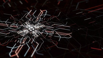 Poster - Digital abstract circuit board with signals and data transfer. Animation. Concept of information, computing, big data, statistics, processing, and artificial intelligence.