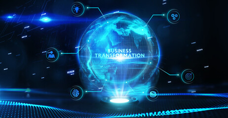 The concept of business, technology, the Internet and the network. virtual screen of the future and sees the inscription: Business transformation