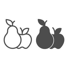Poster - Pear and apple line and solid icon, farm garden concept, set of fruit sign on white background, Apple with pear icon in outline style for mobile concept and web design. Vector graphics.