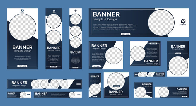 set of creative web banners of standard size with a place for photos. Vertical, horizontal and square template. vector illustration