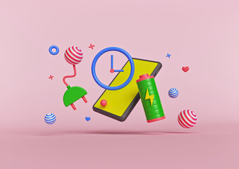 Poster - smartphone battery fast charging, power saving concept. minimal abstract design. 3d rendering