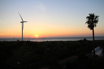 wind turbine at sunset