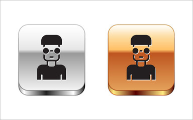 Poster - Black Nerd geek icon isolated on white background. Silver-gold square button. Vector.