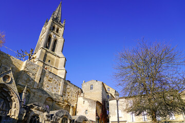 Wall Mural - Saint Emilion monolithic church in city center near bordeaux France