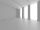 Fototapeta Przestrzenne - Illuminated corridor interior design. Empty Room Interior Background
