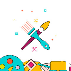 Crossed brushes filled line vector icon, simple illustration, creativity, art and design related bottom border.