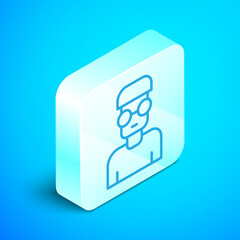 Poster - Isometric line Nerd geek icon isolated on blue background. Silver square button. Vector.