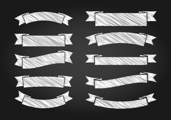 Aufkleber - chalk sketch of vintage ribbons on dark chalkboard background. hand drawn vector illustration.