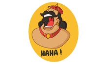 Vector Cartoon Illustration Of King Is Laughing. Lettering Text Haha. Isolated On White Background.