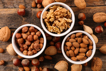 Wall Mural - assorted of nuts- hazelnut, almond and walnut
