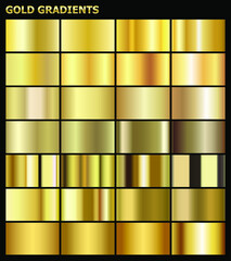 Set of vector gold gradients. Metallic golden shades palette collection. Design elements for web,illustrations, advertising banner etc.