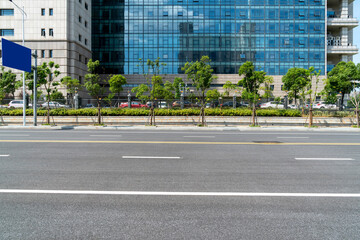 Empty urban road and buildings in China