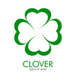 © teracreonte - Logotipo abstracto con texto CLOVER con trébol lineal de 4 hojas en forma de corazón en color verde