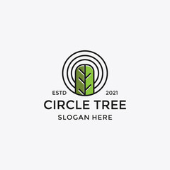 Poster - Circle tree logo icon template design. Round garden plant natural line symbol.