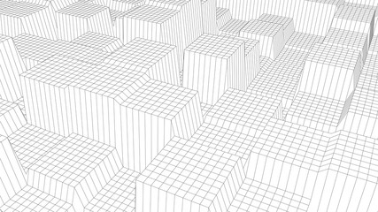 Poster - Vector perspective grid forming abstract blocks. Detailed lines forming an abstract background
