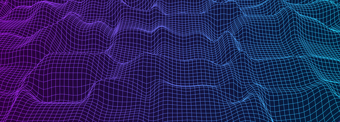 Poster - Vector curved gradient perspective grid. Detailed lines forming an abstract background