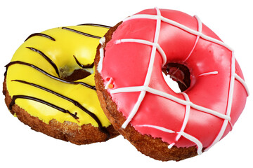 Sticker - Donuts in multicolored glaze isolated on white background.