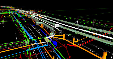 Wall Mural - the bim model of the underground transportation infrastructure object of urban utilities