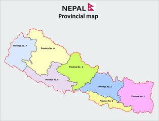 Naklejka na meble Nepal map. Political and administrative map of Nepal with districts name. Showing International and State boundary and district boundary of Nepal. Vector illustration of districts map.