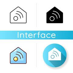 Wall Mural - Smart home app icon. Home automation application. Remote control. Managing from smartphone and tablet. House security system. Linear black and RGB color styles. Isolated vector illustrations