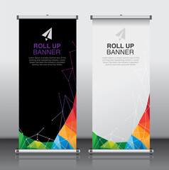 roll up brochure flyer banner design vertical template vector, abstract geometric background, modern x-banner and flag-banner,rectangle size.