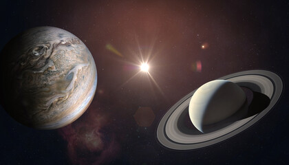 Wall Mural - jupiter and saturn meet. elements of this image furnished by nasa.