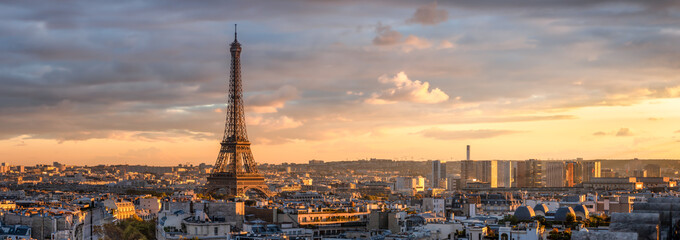 Fototapete - Panoramic view of the Paris skyline with Eiffel Tower