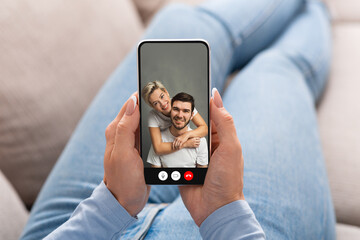 Friends Talking Via Video Call On Smartphone At Home, Cropped