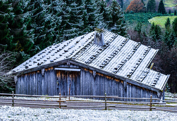 Canvas Print - old wooden hut at the european alps