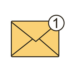 Sticker - envelope mail with number one line and fill style icon