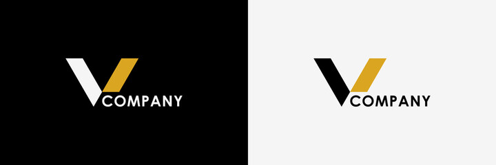 Poster - Abstract Initial Letter V Logo. Black and Gold Geometric Shape isolated on Double Background. Usable for Business and Branding Logos. Flat Vector Logo Design Template Element.
