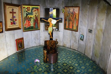 View of the interior of an old Greek orthodox chapel at Voula, Attica, Greece, March 2 2020.