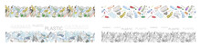 Vector Hand Drawn Set Of Seamless Patterns With Sorted Plastic Garbage Isolated On White.