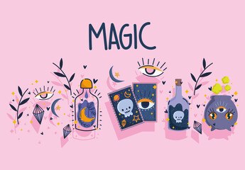 magic tarot card potion spell bottle cauldron design