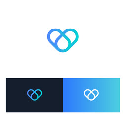 Poster - Blood donation linear style vector logo concept. Blood transfusion isolated blue line icon on black background. Heart and drop symbol for charity and medicine graphic.