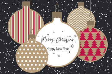 Wall Mural - Happy New Year. Merry Christmas. Festive card on a craft background. Holiday background. Christmas decorations. Xmas, New year background. Vector illustration