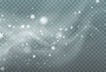 Christmas Background Made Of Falling Snow Blown By A Strong Winter Wind. Isolated On Transparent Background. White Png Dust Light.